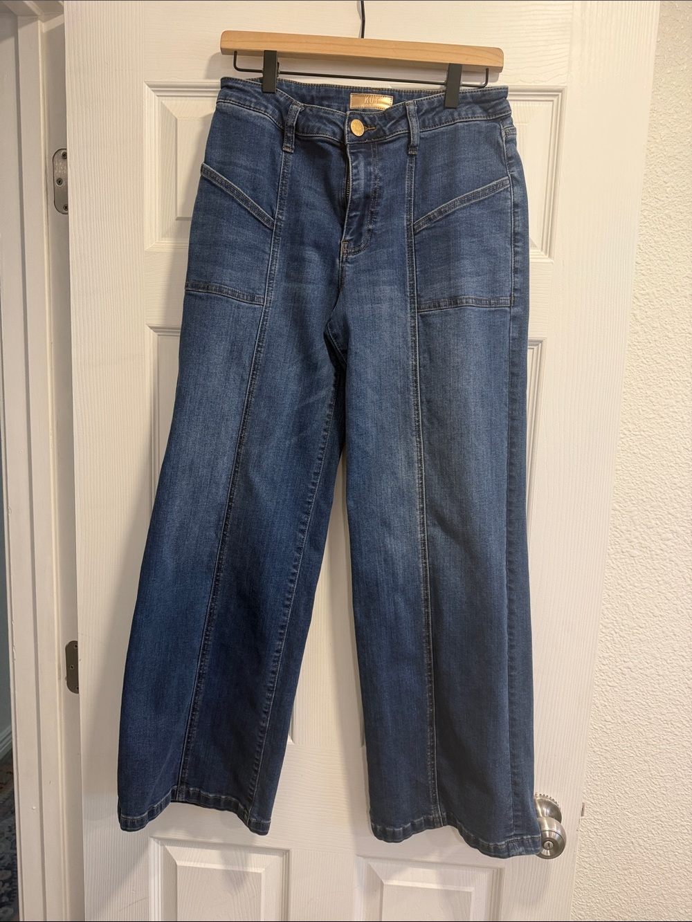 Kut from the Kloth Dark Blue Wide-Leg Jeans with Front Panel Detail